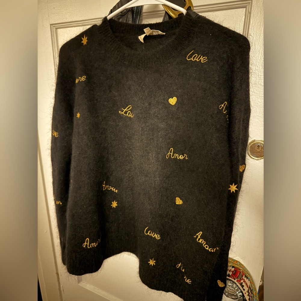 Chic Black Sweater with Gold Embroidery